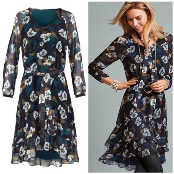 CAbi 3460 Pirouette Floating Flowers Dress Large VGUC - Picture 1 of 9